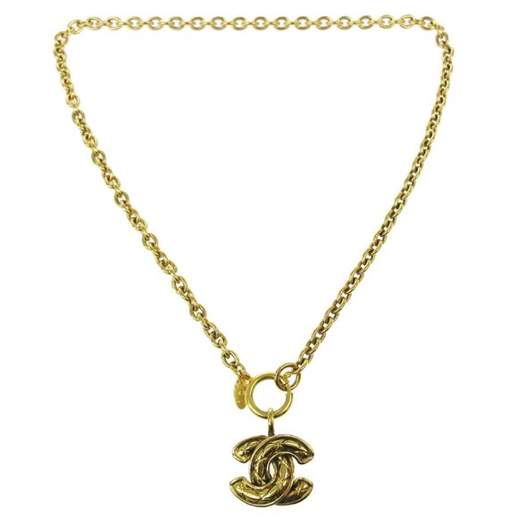 CHANEL Vintage CC Logos Quilted Gold Chain Pendant Necklace 3857 AK38385b - Picture 1 of 4